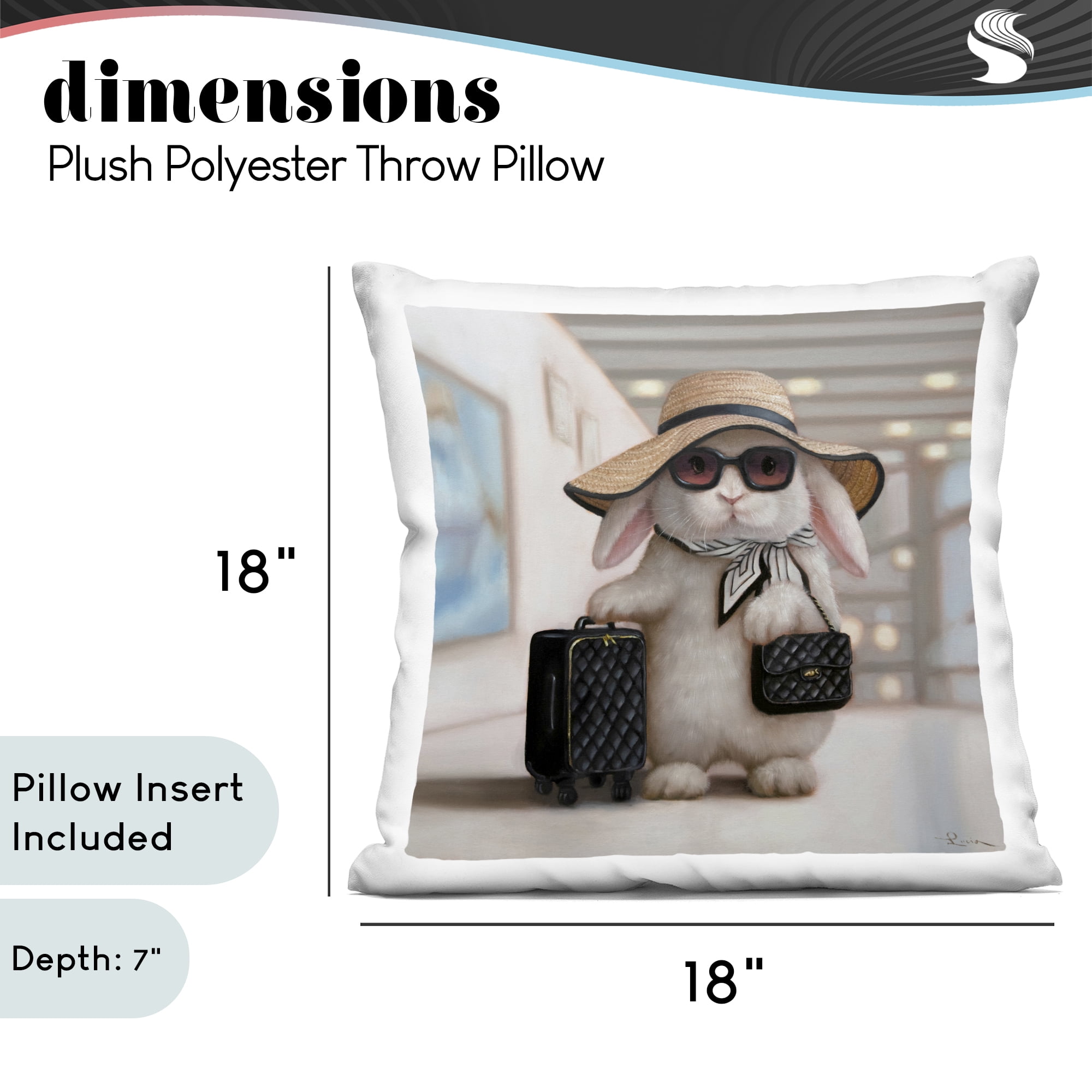 Stupell Industries Bun Voyage Traveling Rabbit Decorative Printed Throw Pillow, design by Lucia Heffernan, 18 x 7 x 18