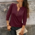 thumbnail image 6 of Womens Tunic Tops Dressy Casual Long Sleeve Henley V Neck Shirts for Women Button Up Blouse Wine 2XL, 6 of 9