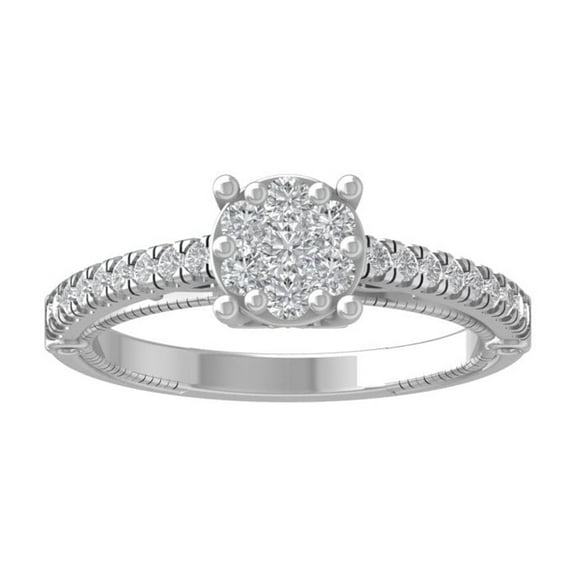 ARAIYA FINE JEWELRY 10K White Gold Round Cluster Diamond Engagement Ring (1/2 cttw, I2-I3 Clarity, I-J Color) Size 5