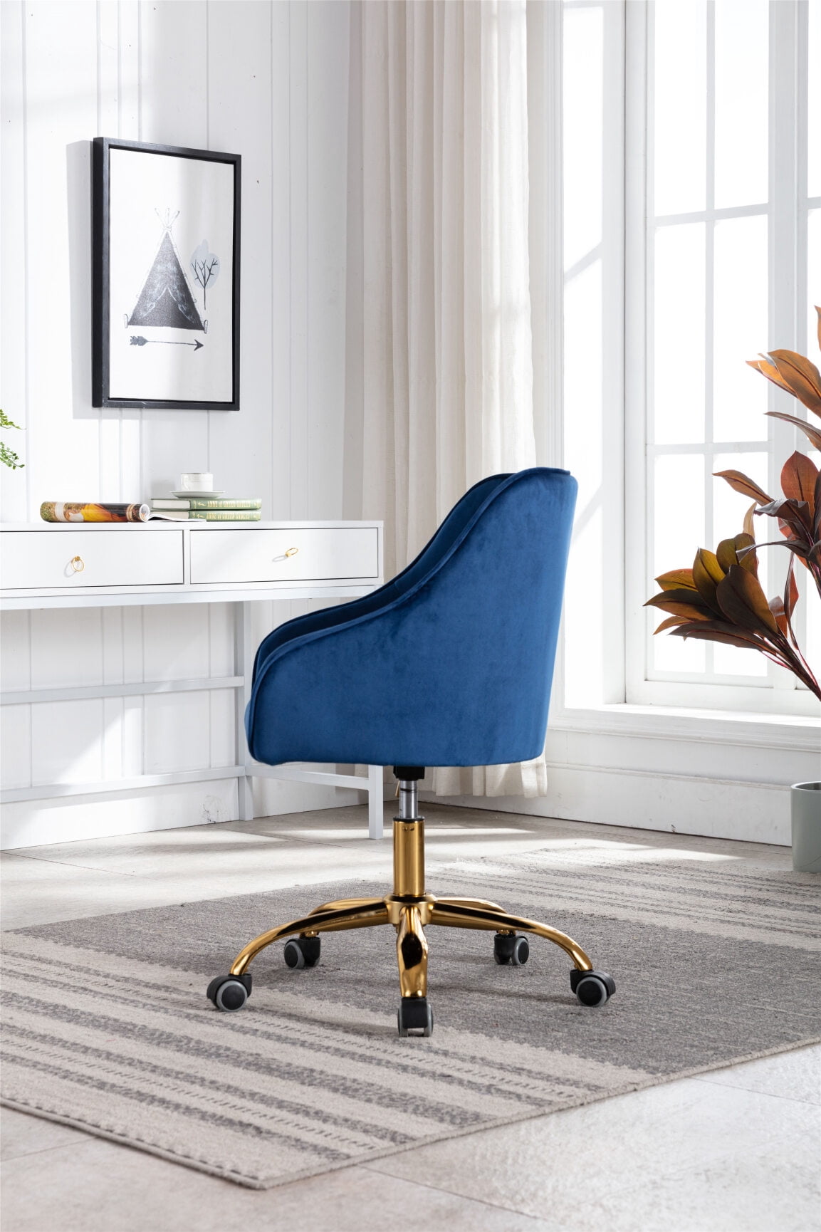 ネイビーブルー ベルベット デスクチェア Okinawa Prefecture Navy Blue Velvet Swivel Chair Soho Tufted