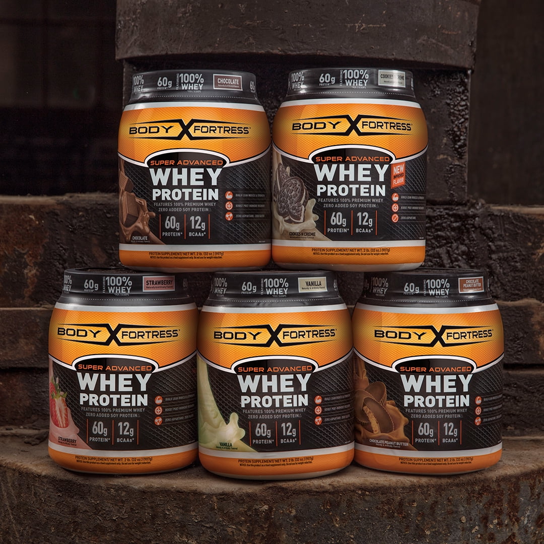 Body Fortress Whey Protein Powder, Strawberry Flavored, Gluten Free, 60 G Protein Per Serving, 2 Lbs
