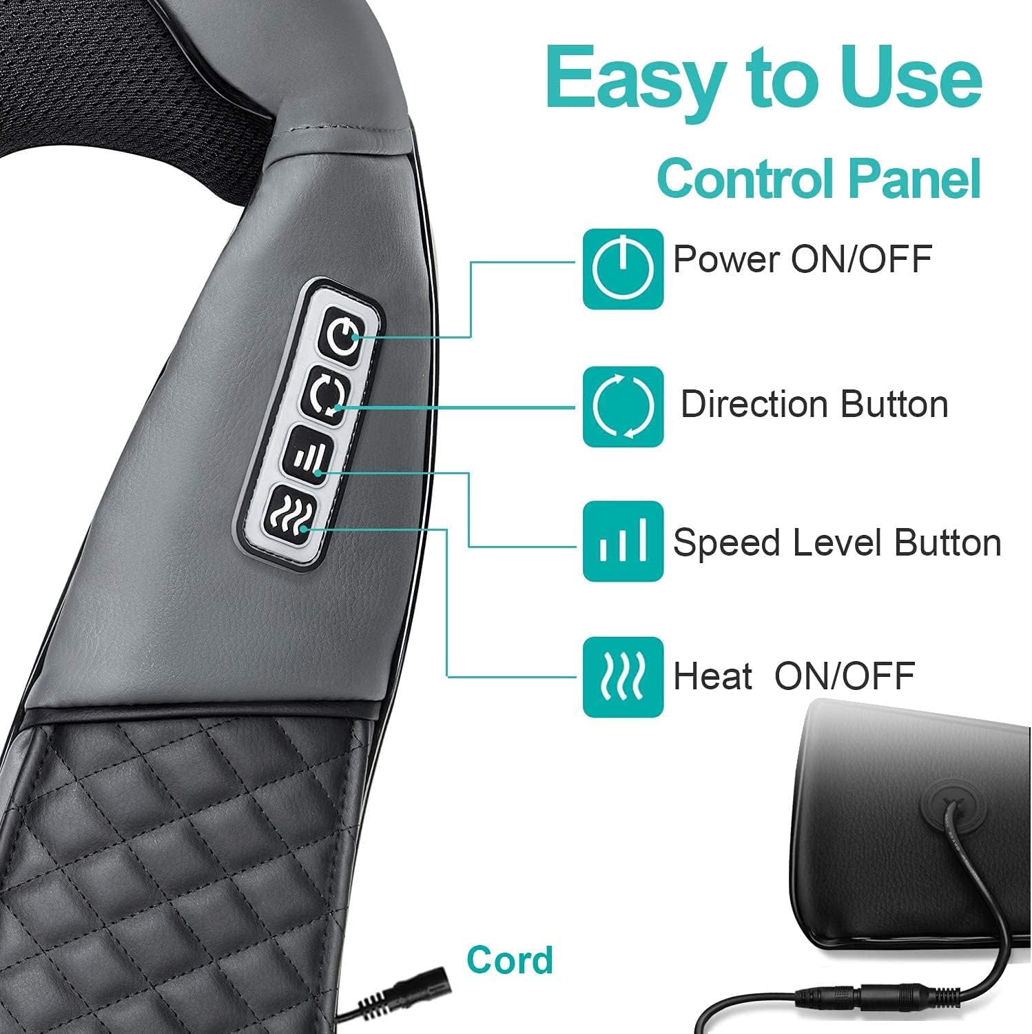 Medcursor Neck Shoulder Massager, Electric Shiatsu Back Massager, Portable Deep Tissue 3D Kneading Pillow for Muscle Pain Relief, Home, Office, Car Use