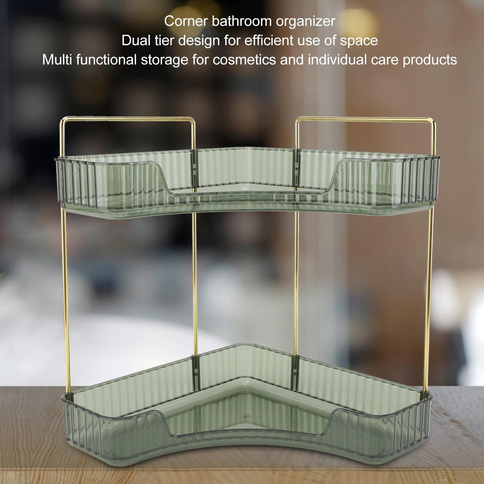 BIMZUC 2‑Tier Corner Bathroom Counter Organizer – Space‑Saving Metal Shelf for Cosmetics & Skin Care, Dark Green