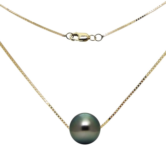 ADDURN 14kt Gold 9-10m Tahitian Pearl/1.25mm Box Chain 17" Chain Necklace