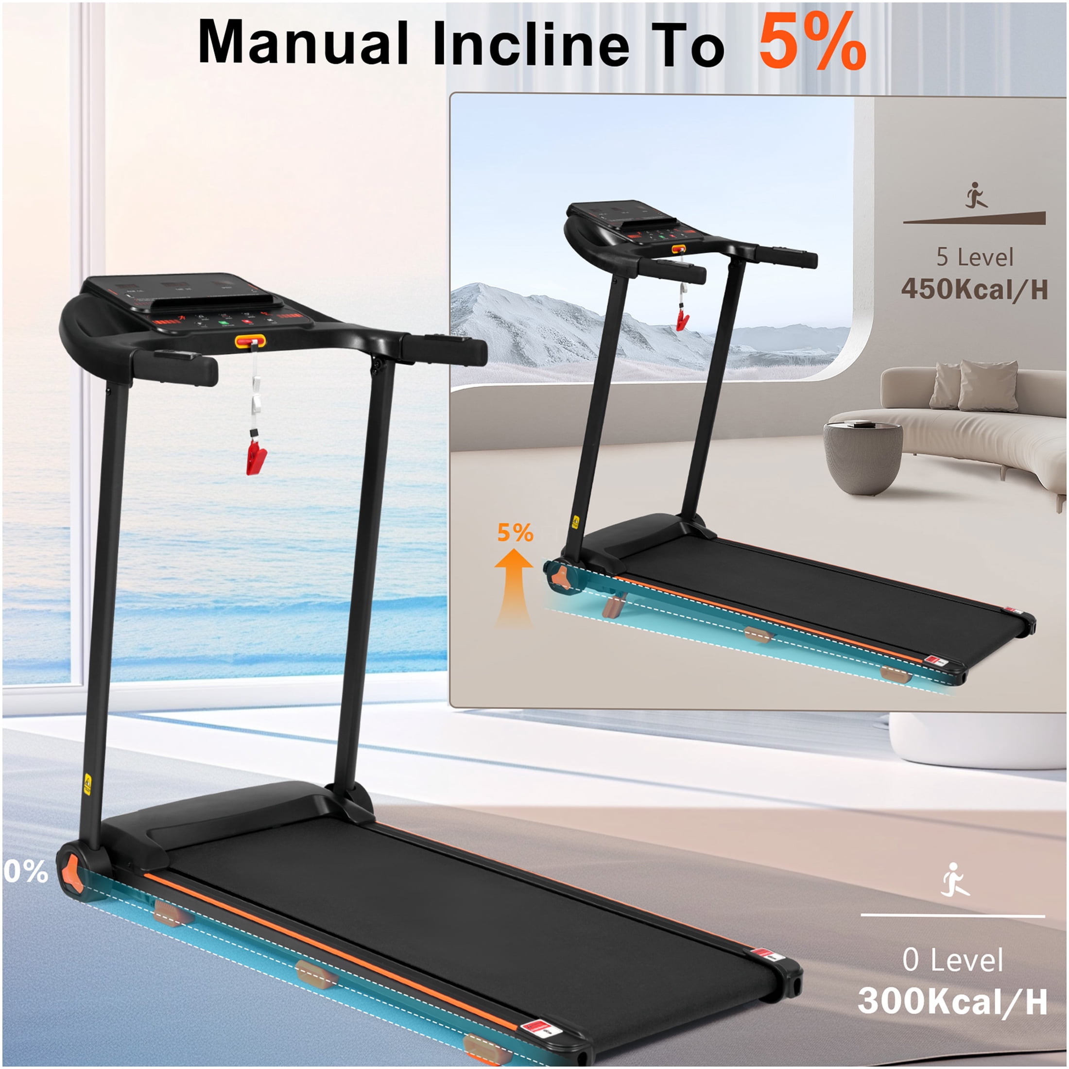 JERFIT Foldable Treadmill for Home, 2.5HP Powerful Motor, 7.5MPH Max Speed with Incline, 300lbs Capacity, Bluetooth Speaker, Heart Rate Monitor, USB Charging, Quiet Running Machine for Cardio