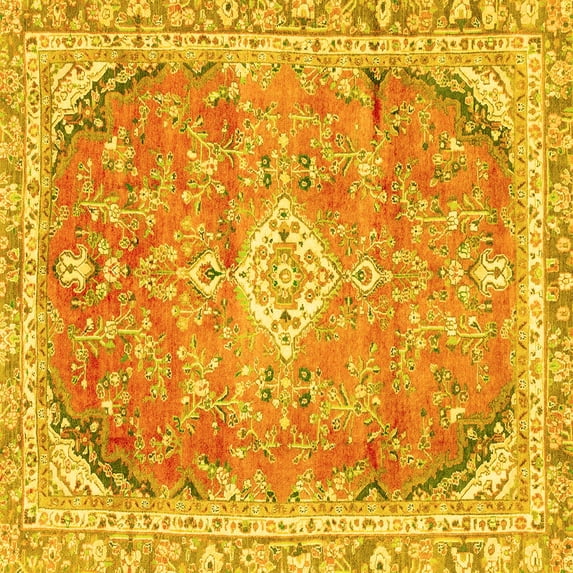 Ahgly Company Machine Washable Indoor Square Abstract Yellow Modern Area Rugs, 7' Square