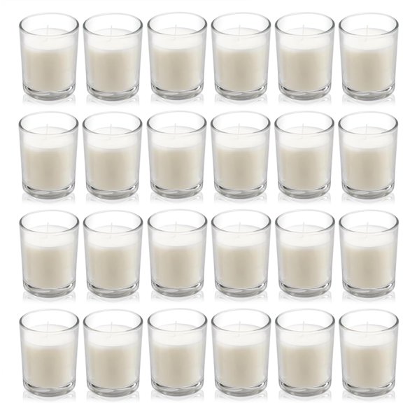 24 Pack Warm White Unscented Clear Glass Filled Votive . Hand Poured Wax Candle Ideal Gifts for Aromatherapy Spa Weddings Birthdays Holidays Party