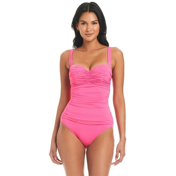 Bleu by Rod Beattie Kore Shirred Bandeau One-Piece Pink Bling 8