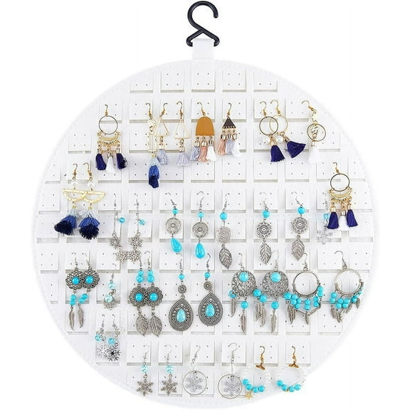 Hanging Earrings Organizer Earring Holder Organizer Round White Holds Up to 130 Pairs Soft Felt Wall Mount Earring Display Holder Stud Earring Hanger Organizer for Women Beige