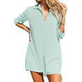 thumbnail image 2 of EKOUAER Women's Beach Bikini Cover-up Long Roll-up Sleeve Beach Shirt Bathing Suit Cover Up, 2 of 6