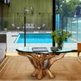 thumbnail image 4 of Chic Teak Rustic Teak Wood Root Live Edge Coffee Table Including 43 Inch Round Glass Top, 4 of 5