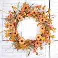 thumbnail image 3 of 20 inches Artificial Flowers Autumn Wreath Sunflower Silk Fake Daisy Chrysanthemum Flowers Artificial Paper Flowers Wreath for Front Door Window Wedding Summer Fall Outdoor Indoor Home Decor, 3 of 6