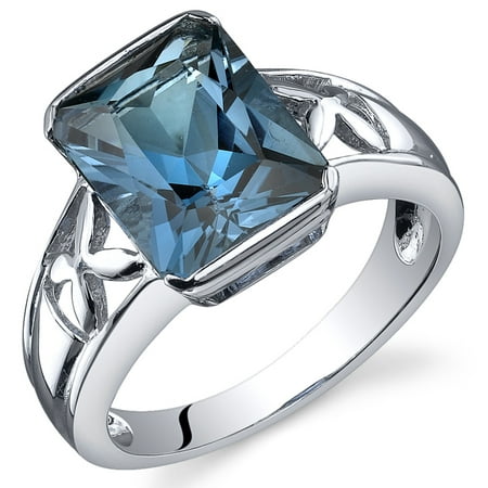 Peora 3.50 Ct London Blue Topaz Engagement Ring in Rhodium-Plated Sterling Silver