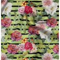 thumbnail image 1 of Soimoi Vert Coton Jersey Tissu Rayé & Grandiflora Roses Imprimé Floral 1 Yard 58 Pouces de Large, 1 of 4