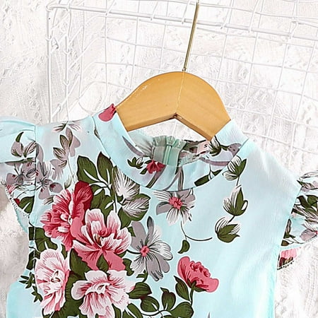 

PEASKJP Girls Plus Size Dresses Chidlern Girls Short Sleeve Floral Floral Tulle Flowy Round Sleeve Sundress Fit Flare Halter Dress for Girls Blue 9-10 Years