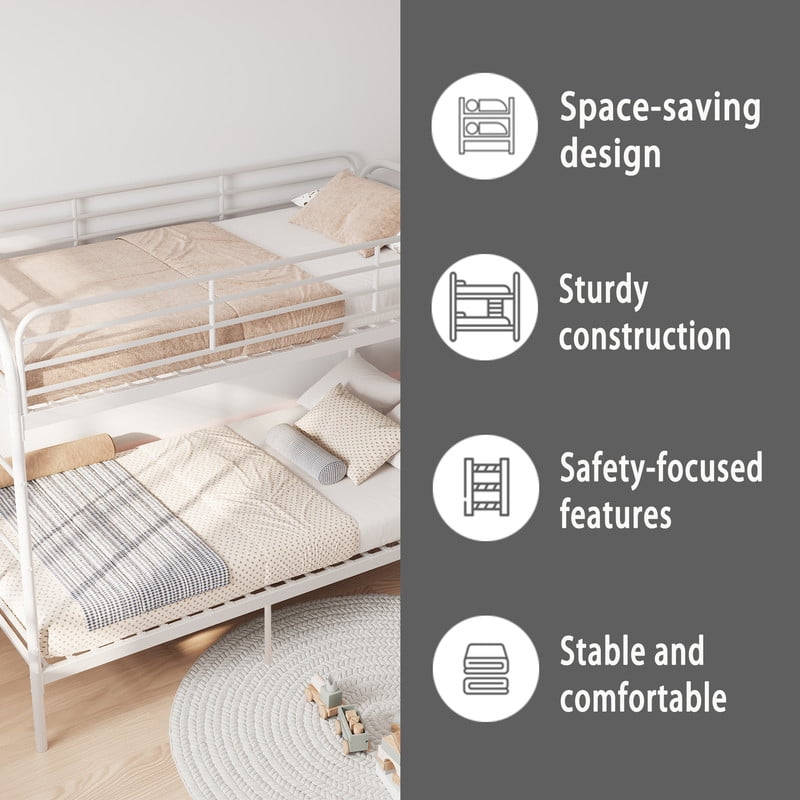 Twin Over Twin Metal Bunk Bed with Ladder, High Guardrails, Underbed Storage Space, Sturdy Iron Frame, Noise-Reduced Design