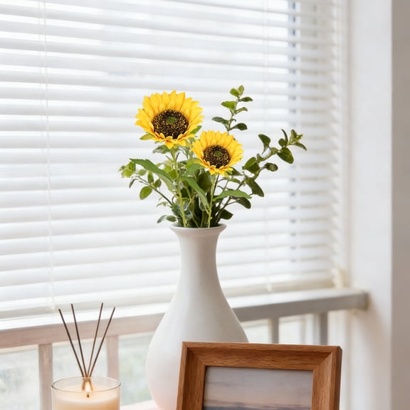 1 Pack Artificial Sunflower Bouquet, 3 Head Faux Silk Sunflowers for Vase Centerpiece Wedding Home Table Decor 38cm, Clearance Yellow