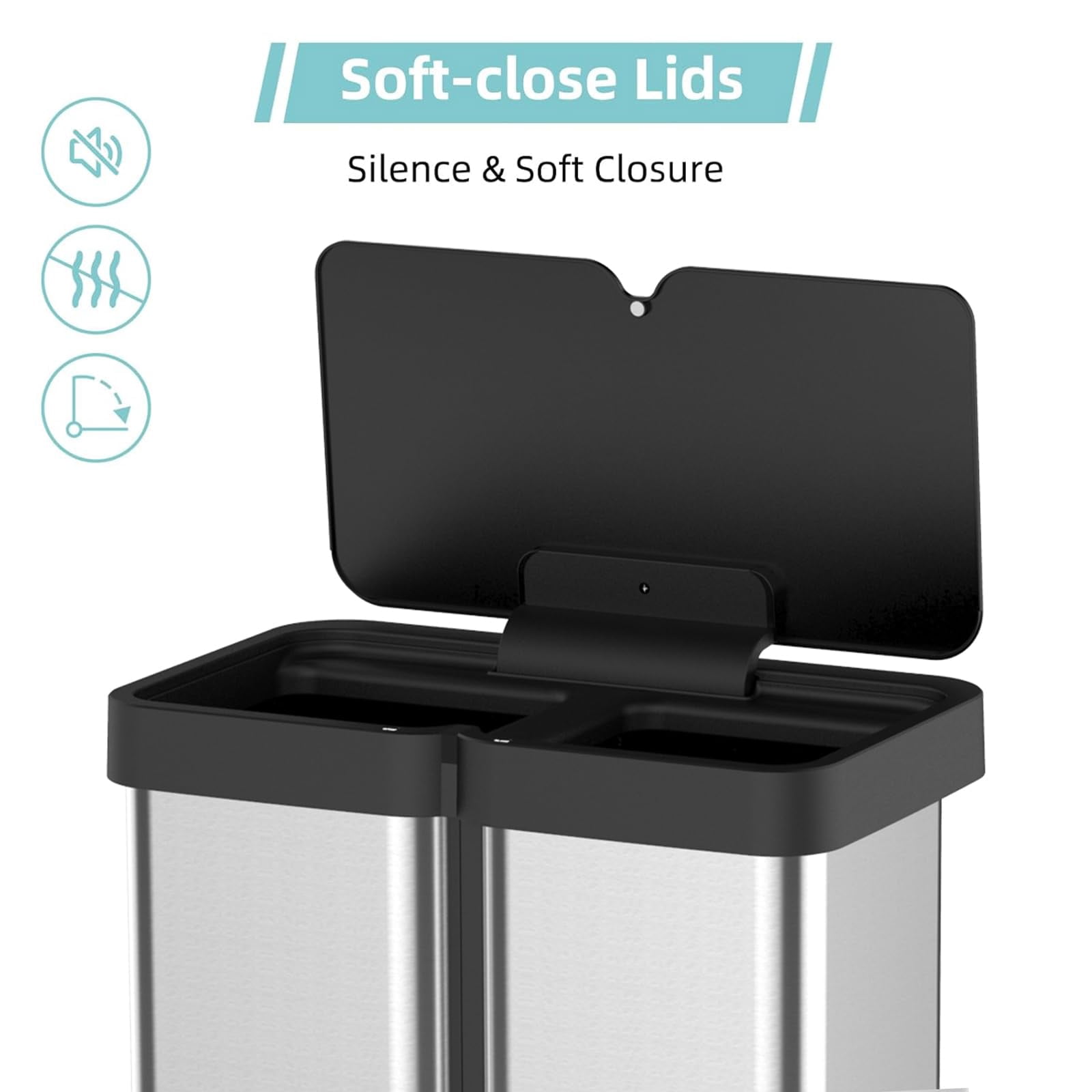 16 Gallon Automatic Motion Sensor Trash Can,Dual Compartment Stainless Steel Garbage Can,2-in-1 Recycling & Waste Bin with Hands-Free Lid for Kitchen,Living Room,Office