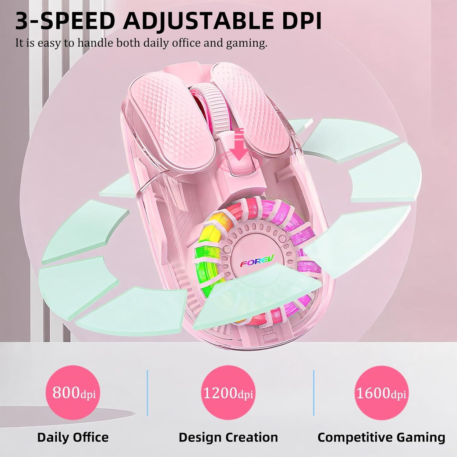 Wireless Bluetooth Mouse, Transparent BT 5.1+2.4G Dual-Mode Mouse with Magnetic Top Cover, RGB Backlit Rechargeable Computer Mouse for Laptop PC MacBook iPad