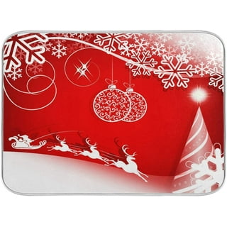Christmas White Snowflake On Red Background Dish Drying Mat 16x18