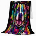 thumbnail image 2 of Rescued Love Runs Deep Dog Portrait, Uplifting Graphic Style for Dog Lovers, Rainbow Rescue Quote and Pet Adoption Gift, Soft Flannel Blanket for Bedroom and Family Room, Pet Home Decor, 2 of 9