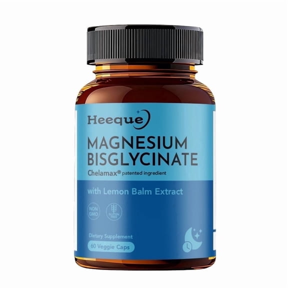 Heeque Magnesium Bisglycinate Supplement with Lemon Balm & Passionflower, Supports Relaxation, Calm Mood & Nighttime Wellness, 60 Veggie Capsules