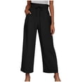 thumbnail image 1 of VEKDONE Pantalon Long en Coton et Lin pour Femmes Noir P, 1 of 8