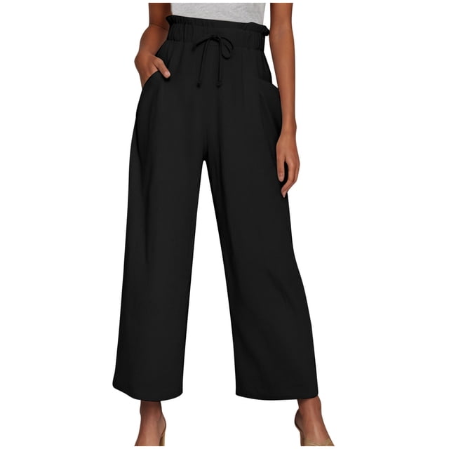 VEKDONE Pantalon Long en Coton et Lin pour Femmes Noir P