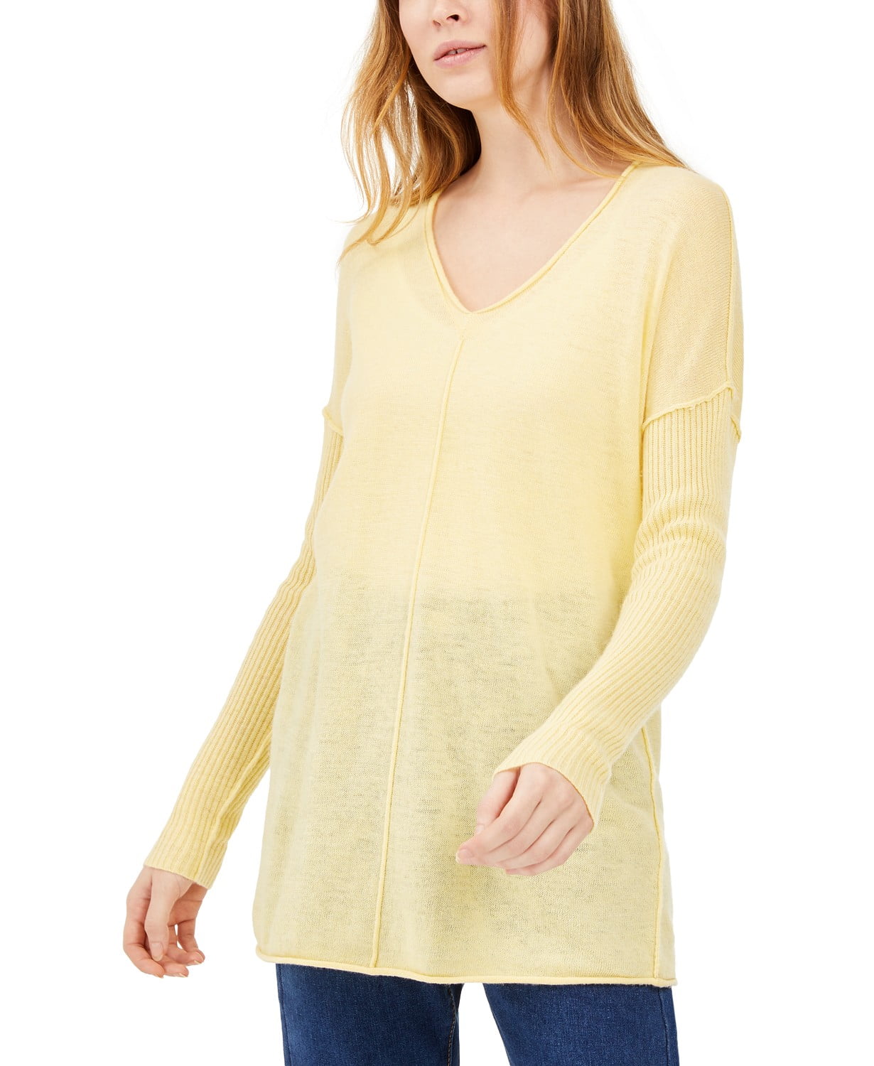 Ribbed Long-Sleeve Tunic Sweater Yellow 