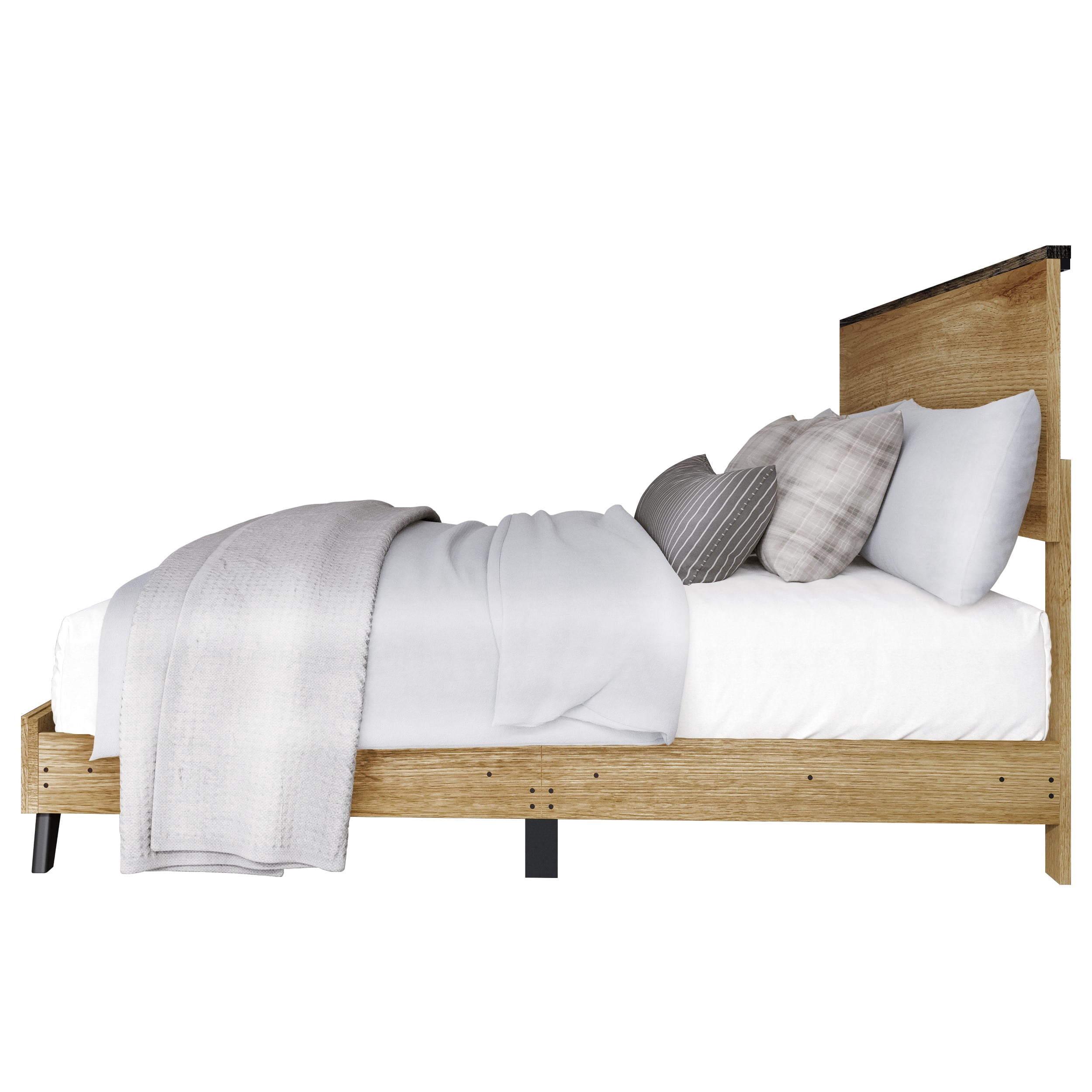 Home Design Emersyn King Panel Bed Frame with Sturdy Wood Panels and Timeless Design, Natural Oak, Easy Assembly
