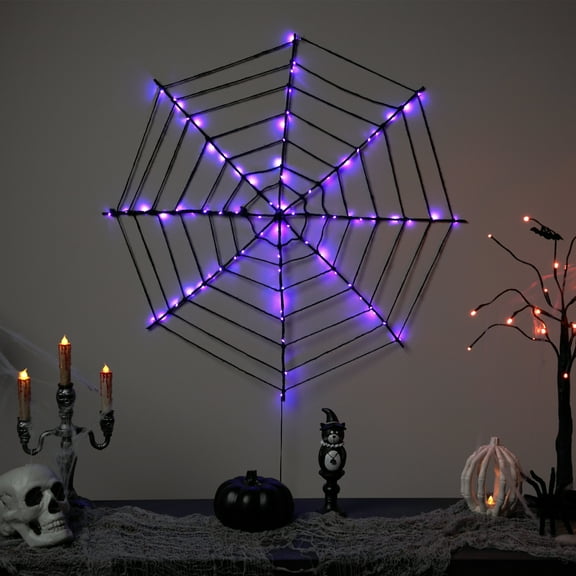 16" Lighted Purple LED B/O Spider Web Halloween Decoration