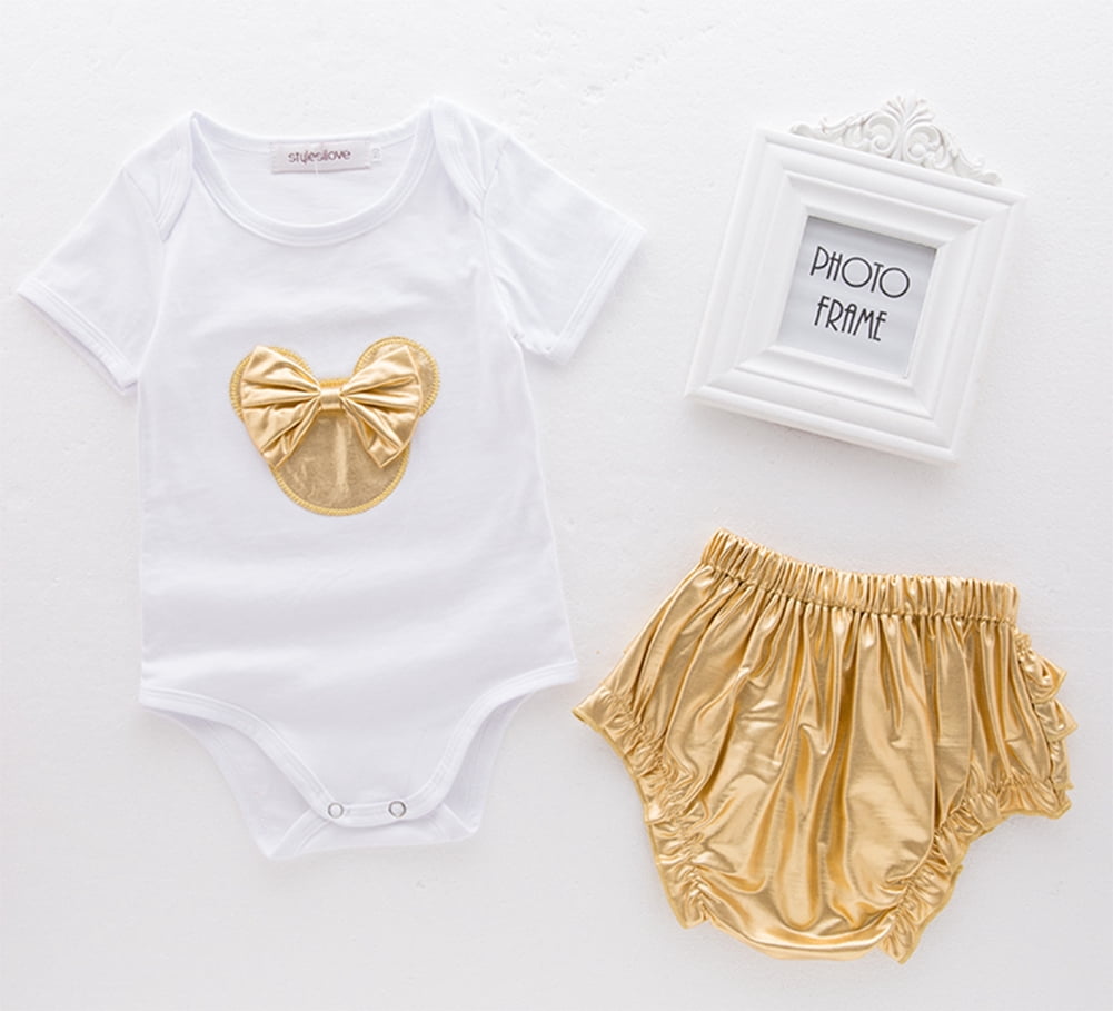 StylesILove Baby Girl Minnie Romper with Bloomers and Headband 3 pcs Outfit Set (90/12-18 Months)