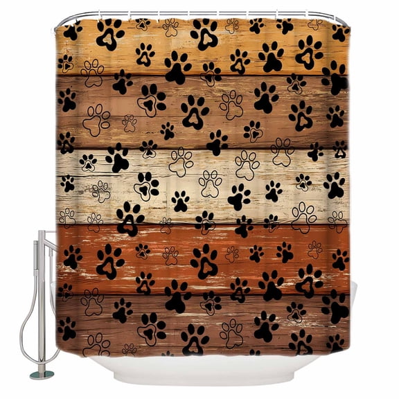 Burnt Orange Brown Bathroom Shower Curtains with 12 Hooks Polyester Waterproof Shower Curtain for Stalls and Bathtubs Farmhouse Dog Paw Vintage Decorative Bathroom Privacy Curtain 60x72 Inches