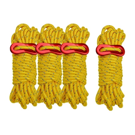 

4 Pieces 4mm Fluorescent Reflective Guyline Tent Rope Camping Cord 13 Feet - Yellow