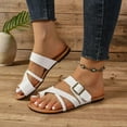 thumbnail image 3 of Xfvqtps Slide Sandals for Women Flat Toe Ring Weaving Straps Buckle Decor Non Slip Comfortable Breathable Beach Summer Sandals White, 3 of 9
