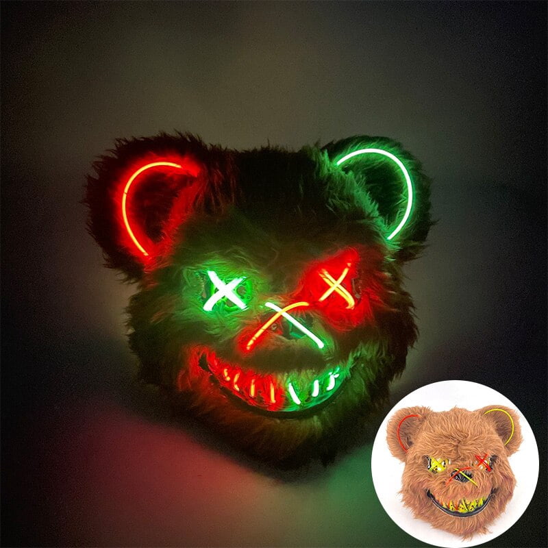Máscara LED De Halloween Smlper – Terrorífica De Oso O Conejo Con Luces, Talla Única Para Adultos Y Niños