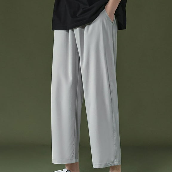 lmcalzta Wide Leg Pants Men Elastic Waist Lightweight Loose Trouser with Pockets Casual Yoga Summer Beach Pant