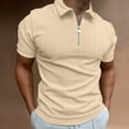 thumbnail image 2 of Dagegui Men's Short Sleeve Shirt 1/4 Zip Up Business Casual Tops Ribbed Workout Tee Shirts Solid Color Golf Pullover Tshirt Blouse Khaki,L, 2 of 8