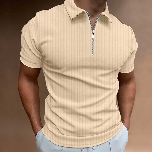 Pitauce Mens Shirts Striped Short Sleeve Regular Fit Shirts Summer High Elastic Casual Zipper Shirts on Clearance