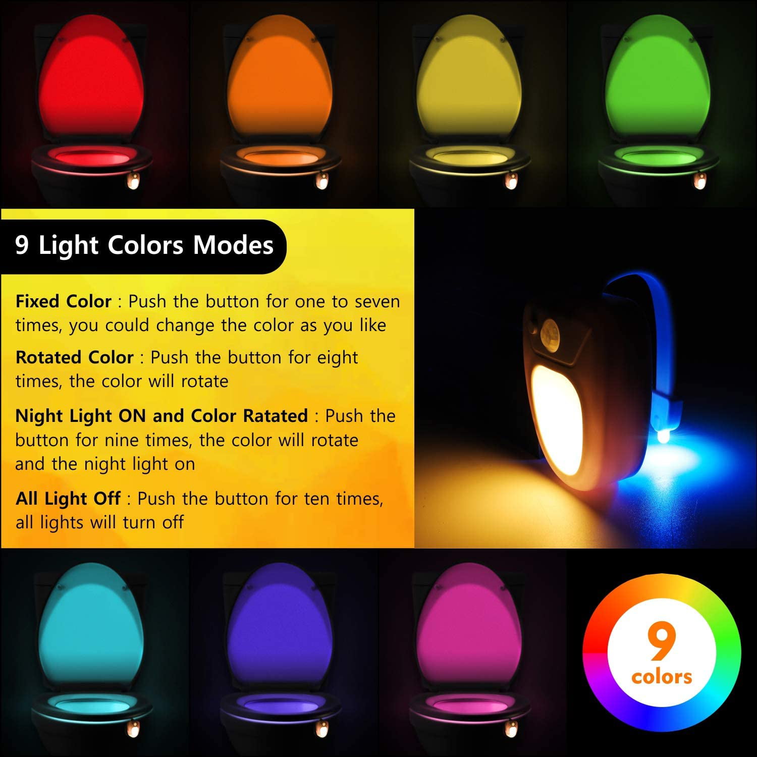 Baytek 8-Color Motion Activated Toilet Nightlight (Fits ANY Toilet