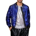 thumbnail image 1 of Chaqueta bomber de lentejuelas brillantes para hombre, chaqueta metálica de fiesta con cremallera, chaquetas varsity 2XL azul real, 1 of 5