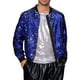thumbnail image 1 of Chaqueta bomber de lentejuelas brillantes para hombre, chaqueta metálica de fiesta con cremallera, chaquetas varsity M azul real, 1 of 5