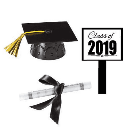 Black Mini Graduation Hat Cake Decoration Topper with Sign and Diploma