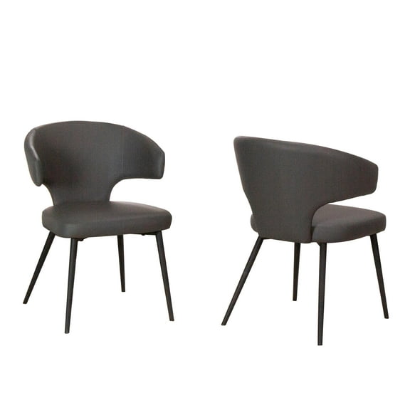 Corin Dark Gray Faux Leather Dining Chairs w Black Powder-Coated Legs Set of 2