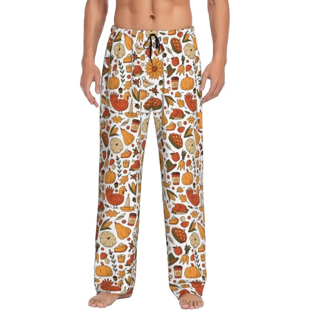 Fotbe Thanksgiving with Food Pantalones de Pijama para Hombre, Pantalones de Dormir, Pantalones de Casa con Cintura Ajustable y Bolsillos-X-Large