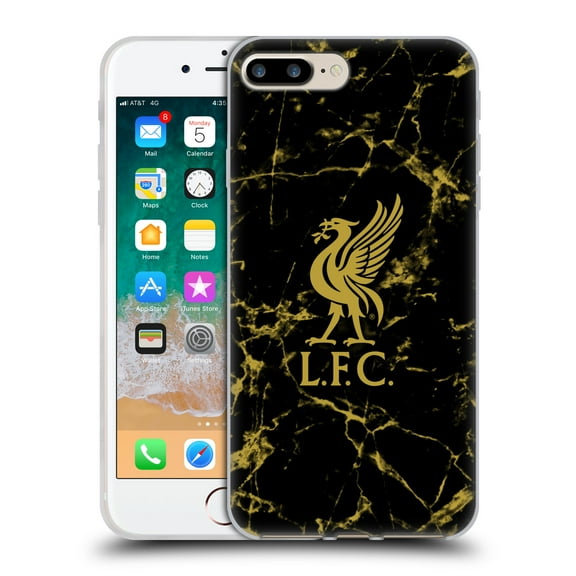 Head Case Designs Officially Licensed Liverpool Football Club Crest & Liverbird Patterns 1 Black & Gold Marble Soft Gel Case Compatible With Apple iPhone 7 Plus / iPhone 8 Plus
