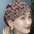 thumbnail image 4 of ZheElen Bonnet Femme Floral Chapeau Chimio Cancer Bonnet Décontracté Rouge Foncé 1Set, 4 of 6