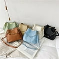 thumbnail image 2 of Fashionable Chain Handle Shoulder Bag Korean Elegant Solid Color PU Leather Bucket Bag Crossbody Handbag Purse for Women, 2 of 8