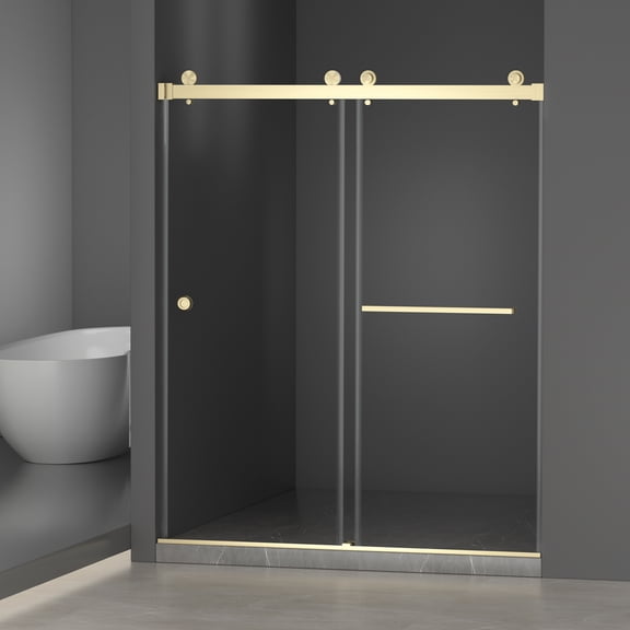55-59"W x 72"H Frameless Double Sliding Shower Door, 5/16"(8mm) Glass, Brushed Gold
