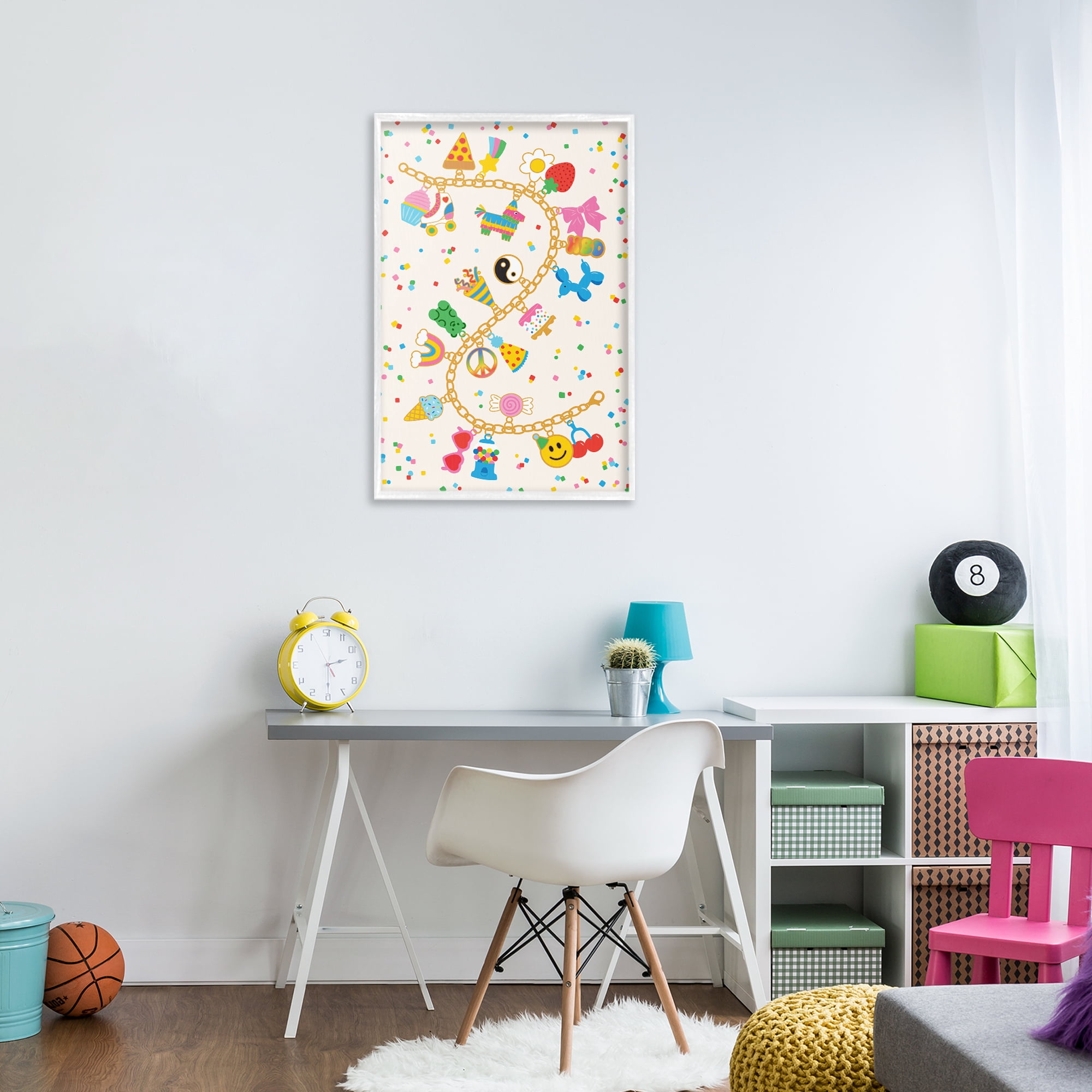 Stupell Industries Playful Party Charm Bracelet White Framed Giclee Art, design by Nadia Hassan